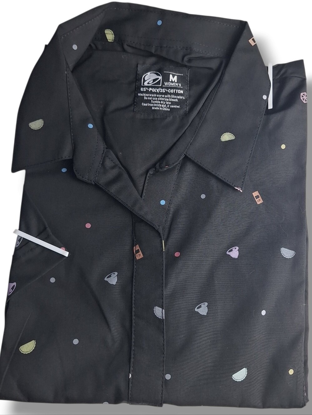 Taco Bell Manager Shirt Womens Size M Disty Short Sleeve Button Up Black